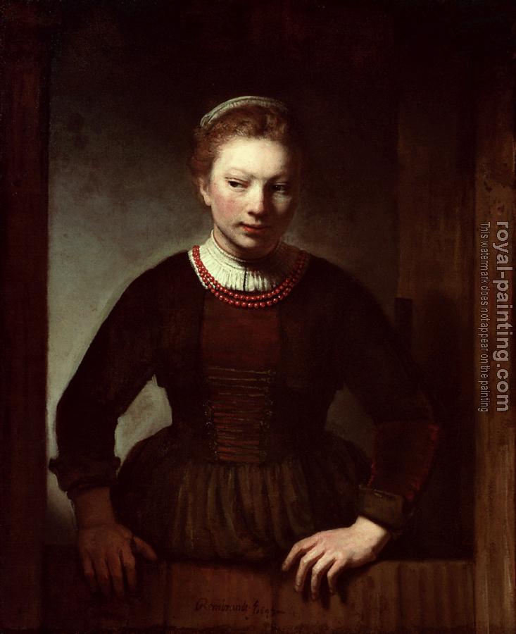 Samuel Van Hoogstraten : Woman at a dutch door
